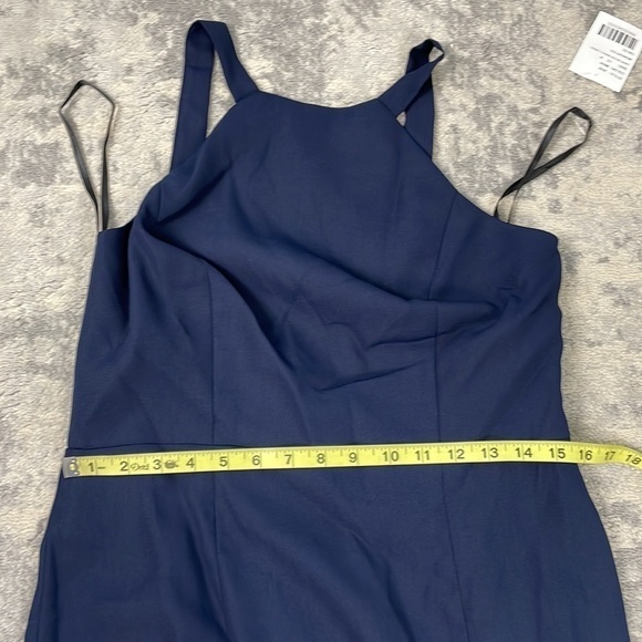 NWT Dessy Collection High Halter Neck Open Back Crepe Gown Dress Midnight Blue - Picture 8 of 12